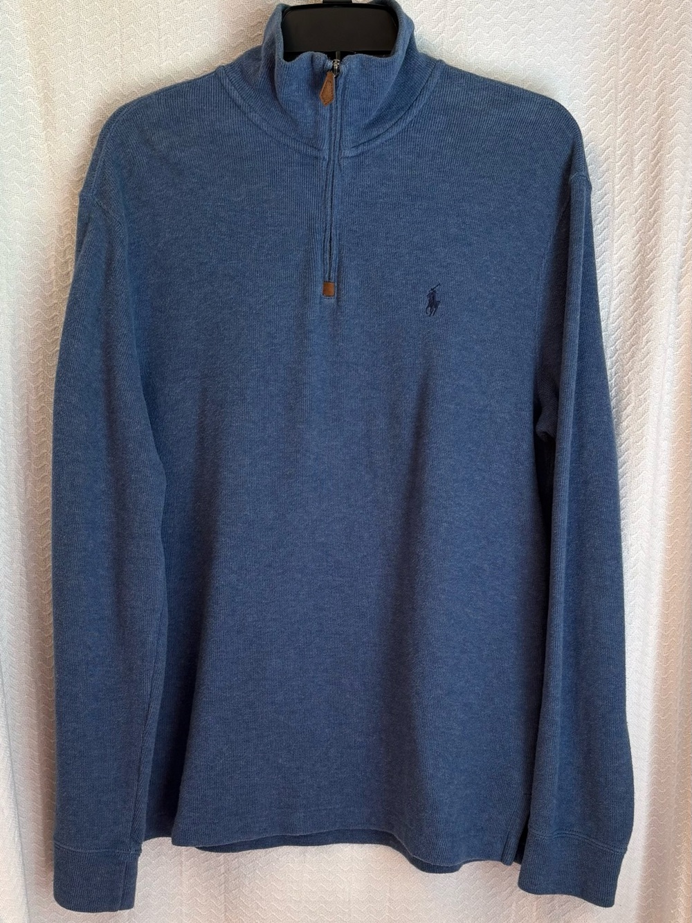 Polo, Ralph Lauren 1/4 Zip Heather Blue Sweater with Mock Neck.   Mens Size S